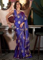 Pure Sattin Royal Blue Party Wear Weaving Saree